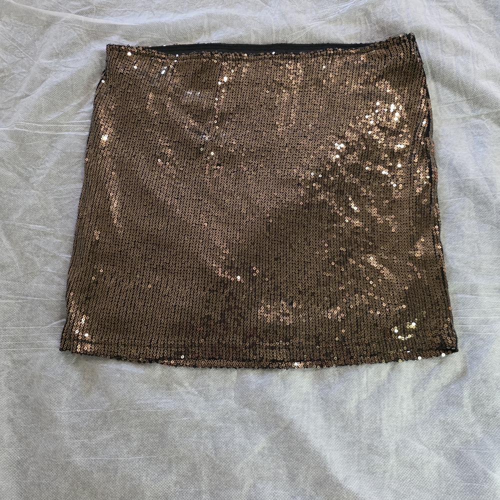 Sans Souci Edgy Goth Nightcore Glam Bling Gold Sequin Mini Skirt